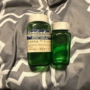 Vintage Green Glass Pharmacy Bottles